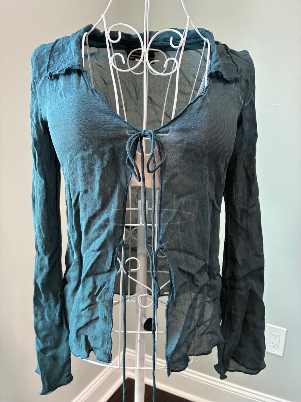 Urban Outfitters Teal Tie-Front Long Sleeve Top